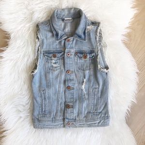 H&M Light Wash Distressed Denim Vest